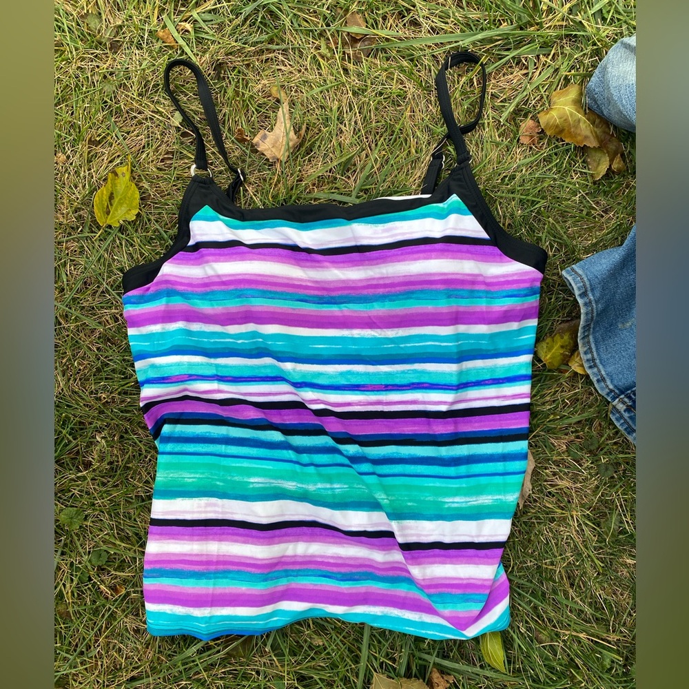 ST JOHNS BAY SWIM STRIPED TANKINI TOP 18W